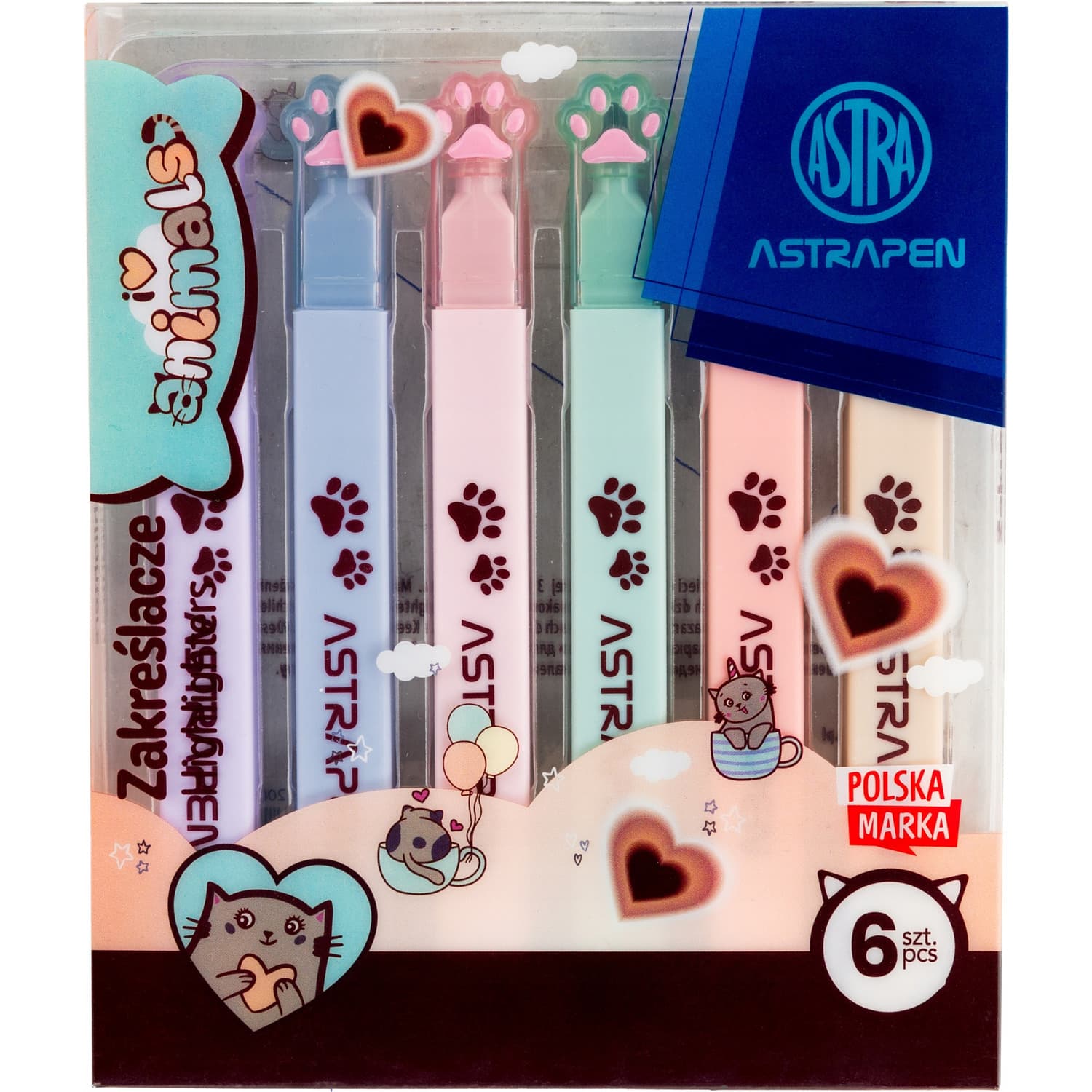 Zakreślacze z łapkami ASTRAPEN Animals Choco 6kol. 208025901