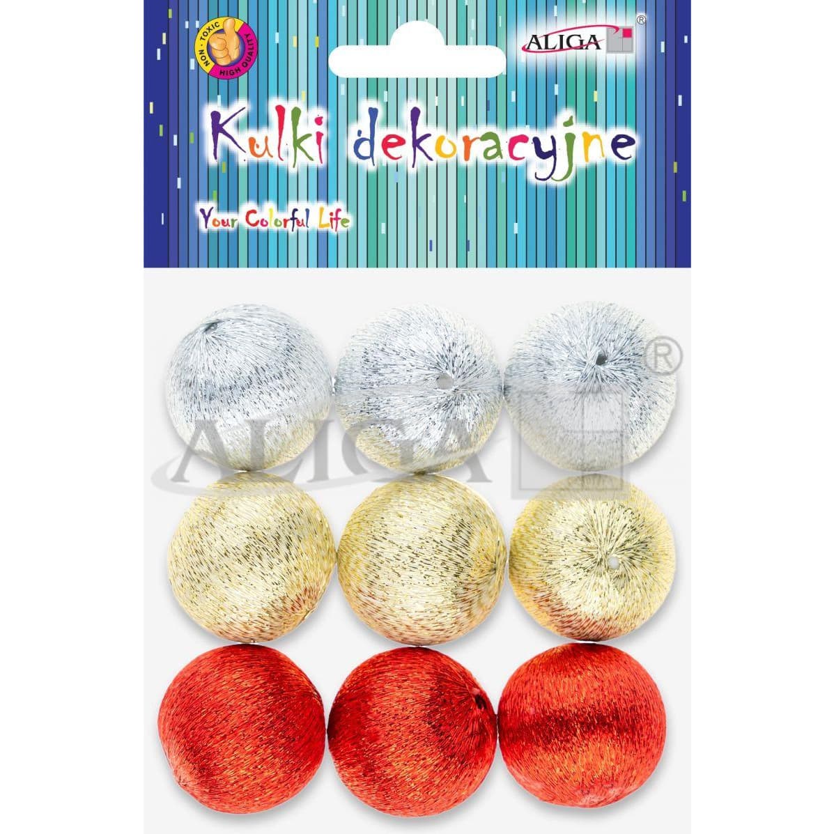 Kuleczki dekoracyjne styropianowe pokryte metalizowanymi nićmi roz. 3cm op. 9szt. BOM-4374 ALIGA