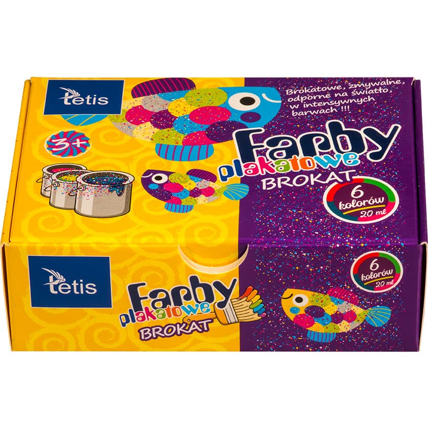 Farby plakatowe brokatowe 20ml. 6 kolorów KF003-A TETIS