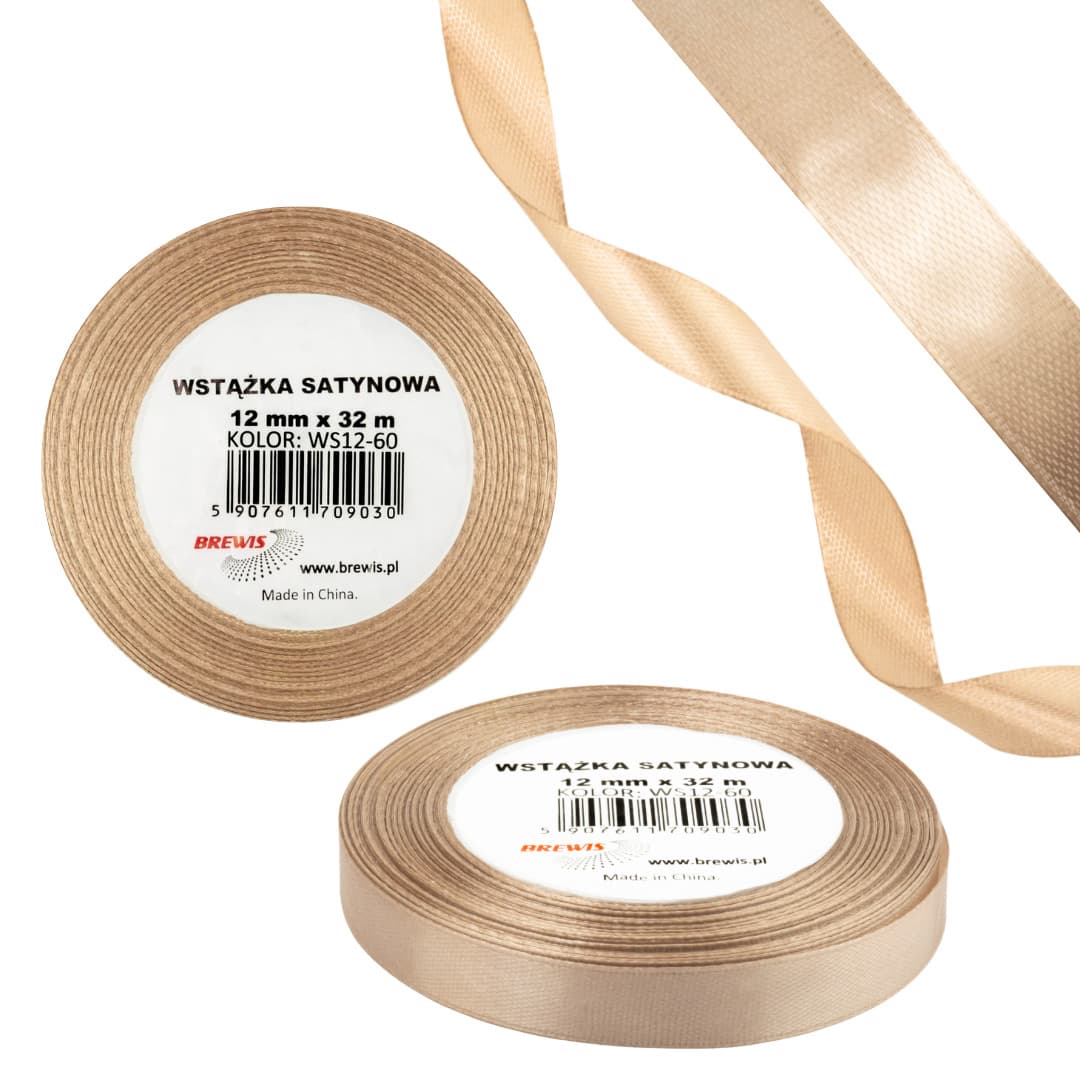 Wstążka satynowa 12mm/32m WS12-60 tan BREWIS