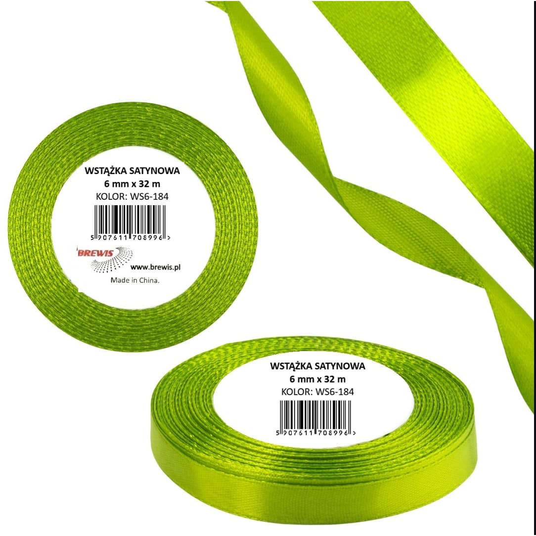 Wstążka satynowa 6mm/32m WS6-184 zieleń wiosenna BREWIS