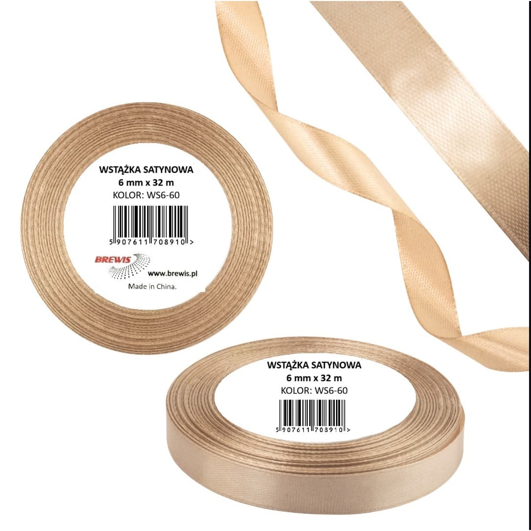 Wstążka satynowa 6mm/32m WS6-60 tan BREWIS