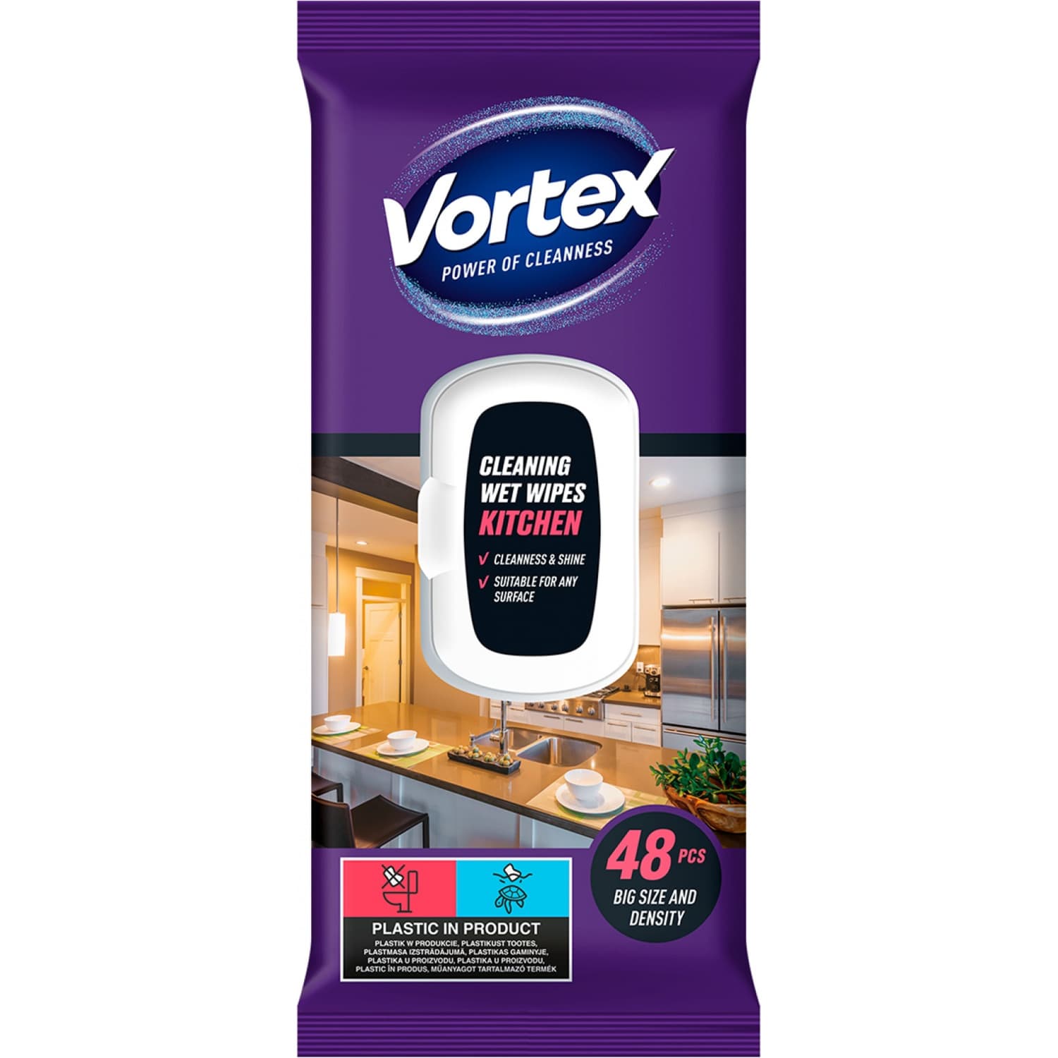 Chusteczki nawilżane VORTEX do kuchni z klapką 48 szt.