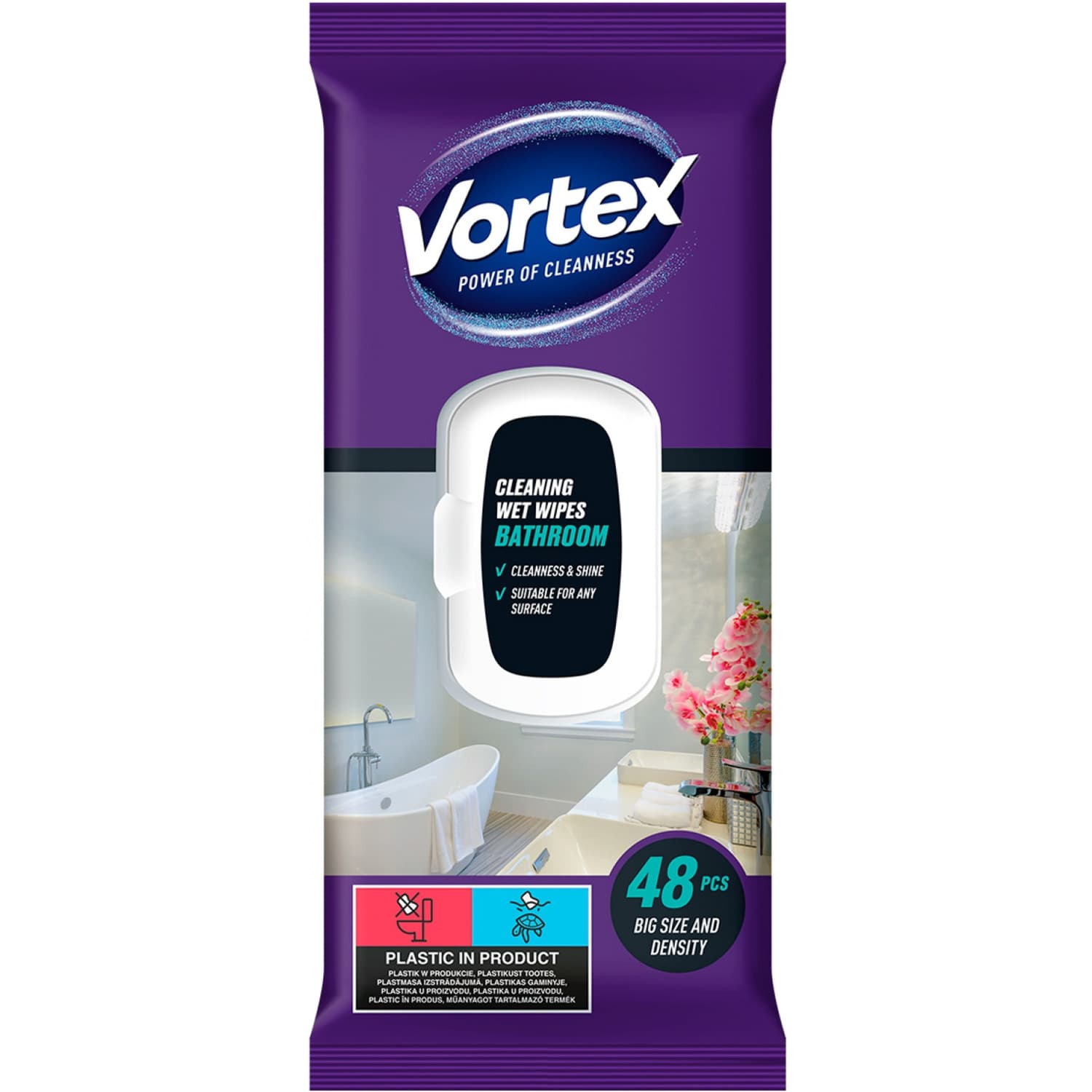 Chusteczki nawilżane VORTEX do łazienki z klapką 48 szt.