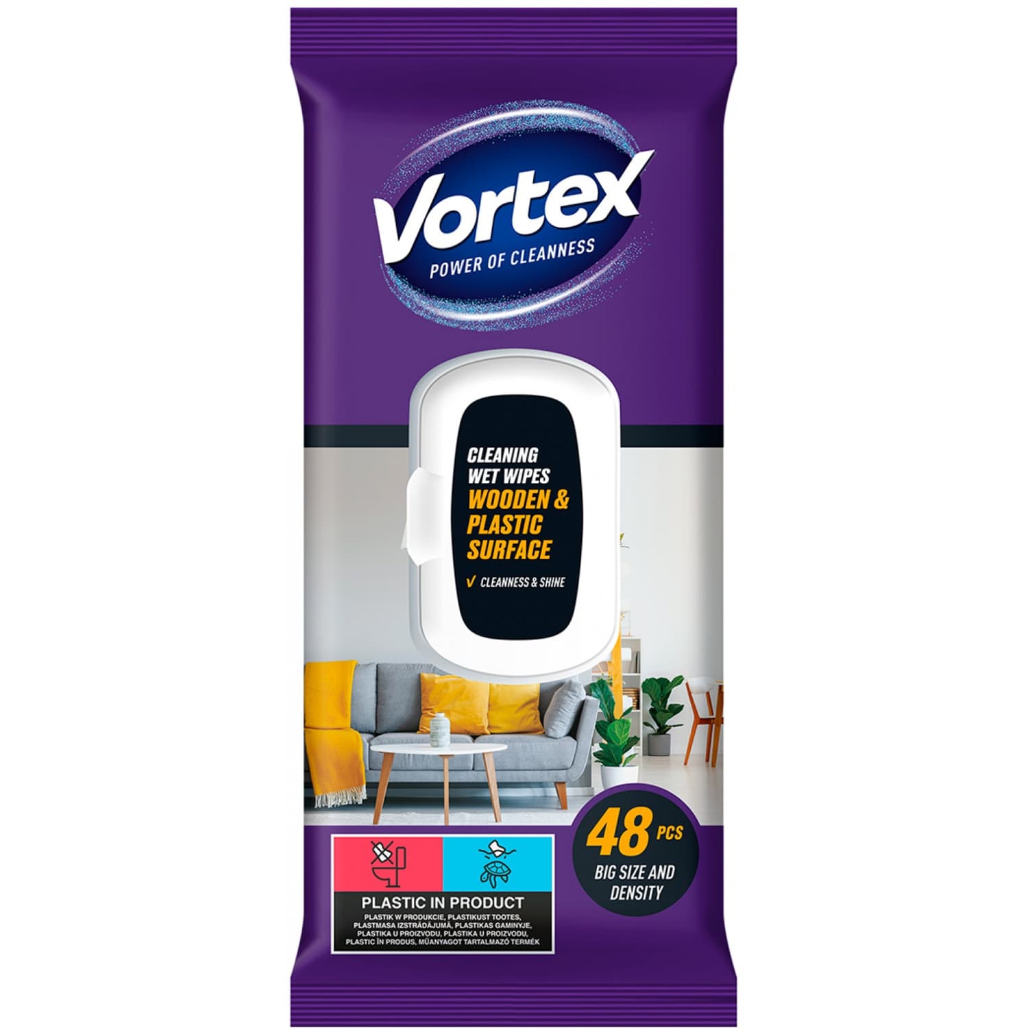 Chusteczki nawilżane VORTEX do mebli z klapką 48 szt.