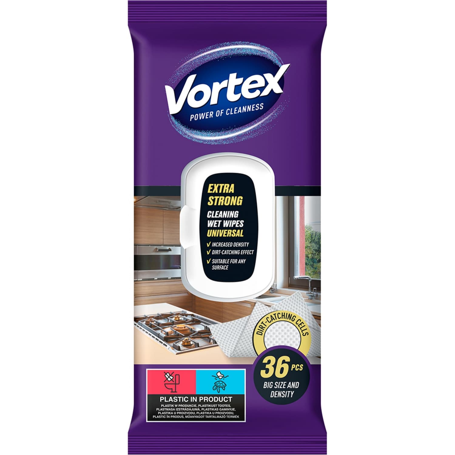 Chusteczki nawilżane VORTEX uniwersalne extra strong z klapką 36 szt.