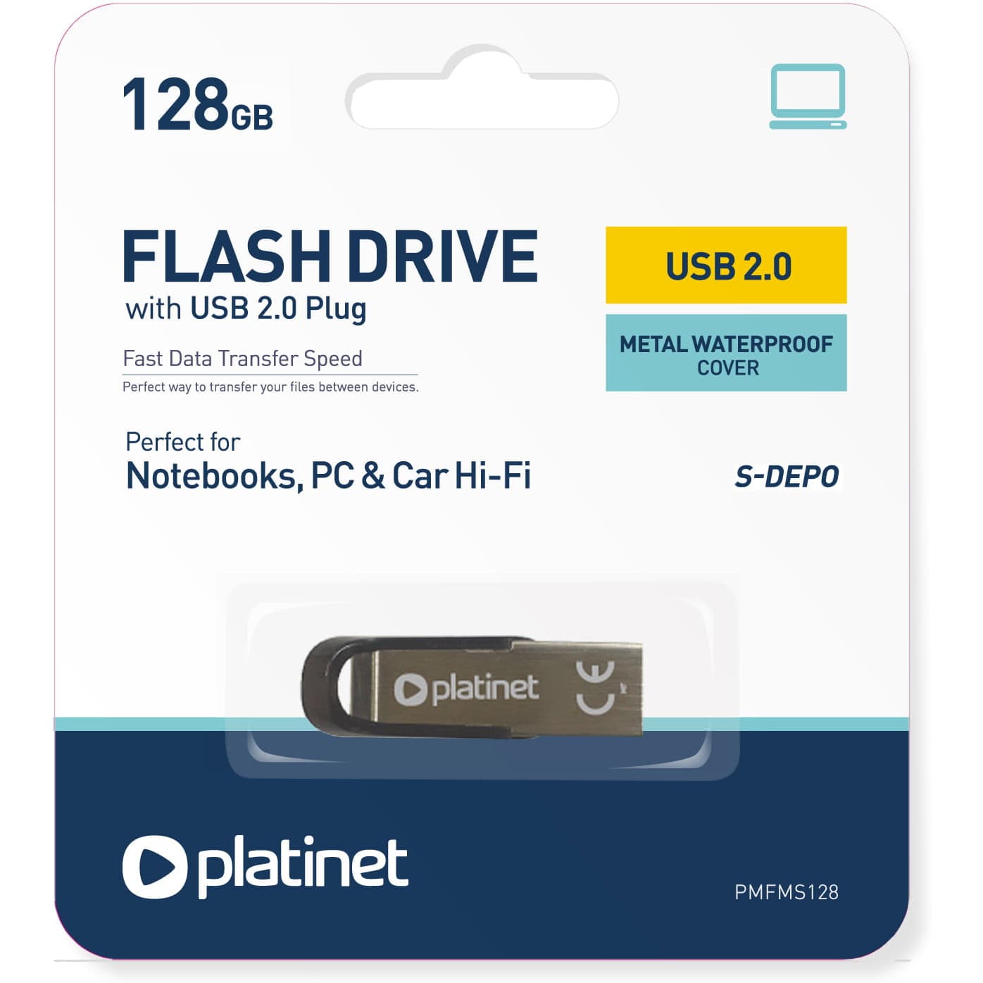 Pamięć USB-A 128GB PLATINET S-DEPO USB 2.0 metalowy wodoodporny PMFMS128