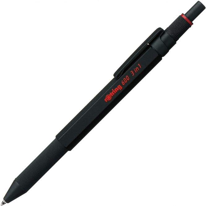 Multipen Rotring 600 3w1 Czarny/Czerwony/Ołówek F/0,5mm obudowa met. 2164108