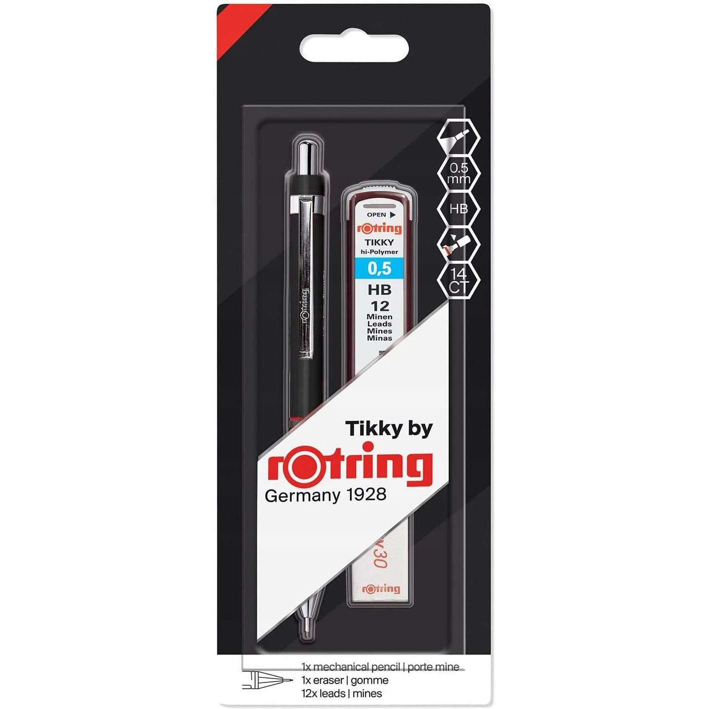 Ołówek automatyczny ROTRING Tikky 0,5 mm, gumka, grafity HB , zestaw 1904817