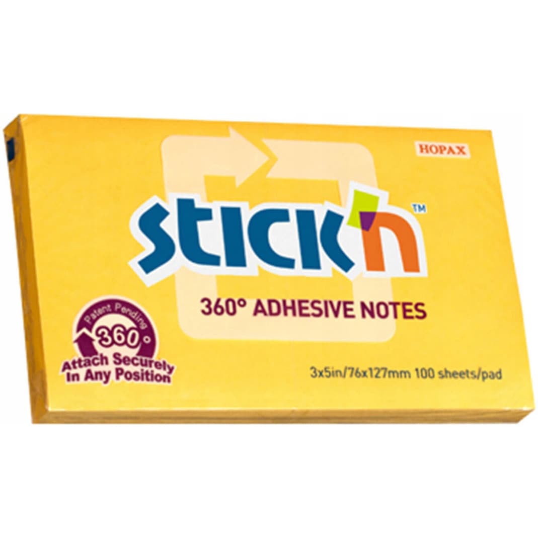 Bloczek samoprzylepny 127x76mm 100k ciemnożółty 360stopni STICK`N 21555