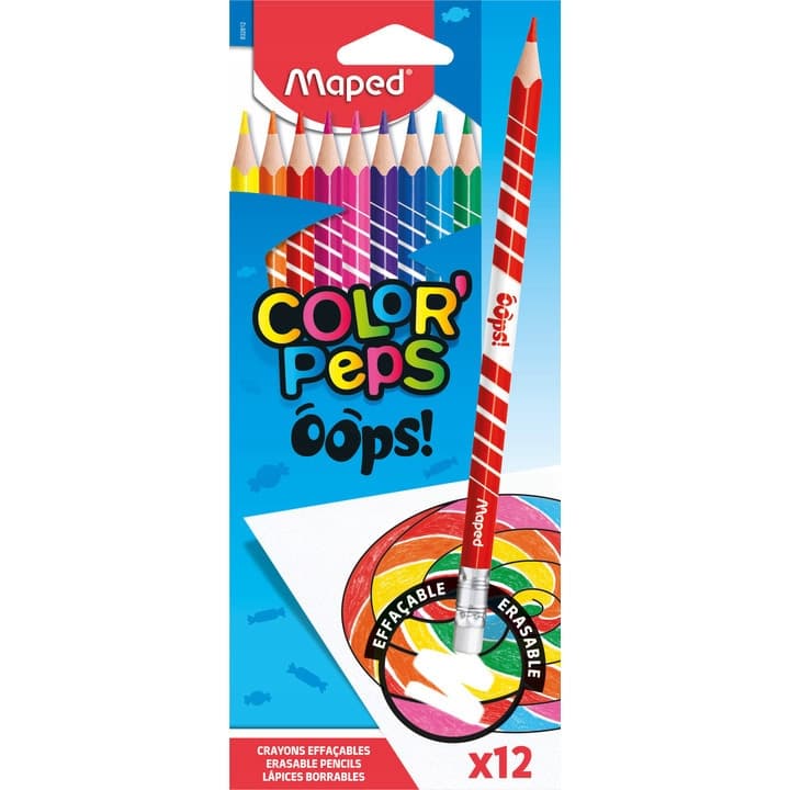Kredki trójkątne ścieralne z gumką 12 kolorów OOPS 832812 COLORPEPS MAPED