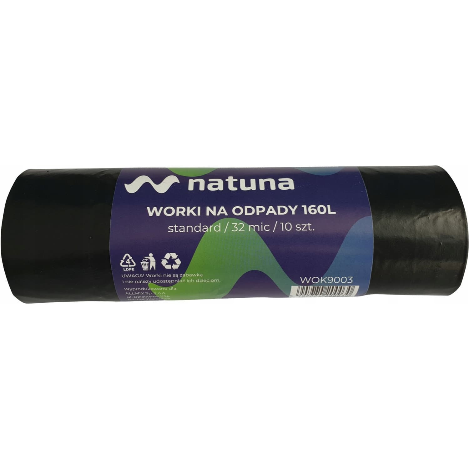 Worki na śmieci 160L 32mic LDPE standard NATUNA (10szt)