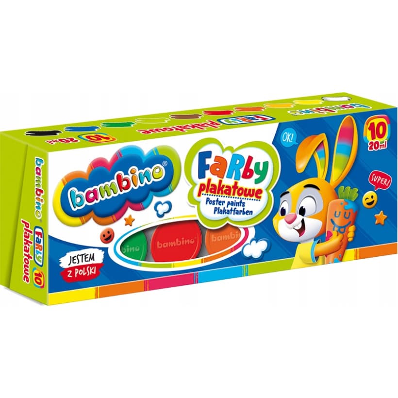 Farby plakatowe dla dzieci Zestaw 10 kolorów x 20ml BAMBINO St.Majewski