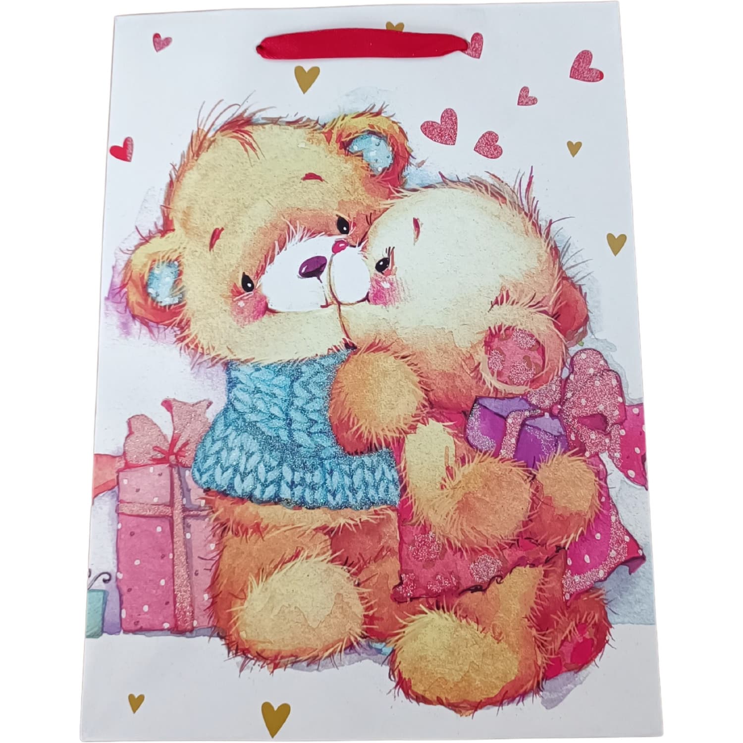 Torebka prezentowa 18x23x10cm A5 lux MISIE z brokatem ROZETTE