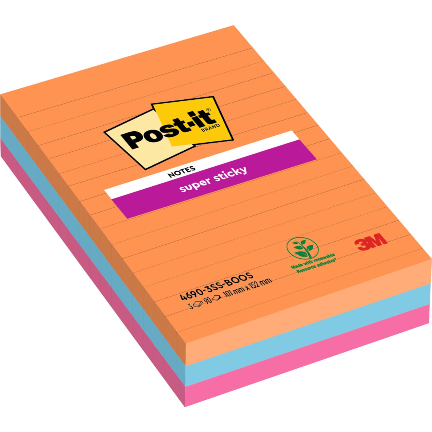 Bloczki 3M POST-IT 101x152mm BANGKOK 3x90k Super Sticky linie 70005271997