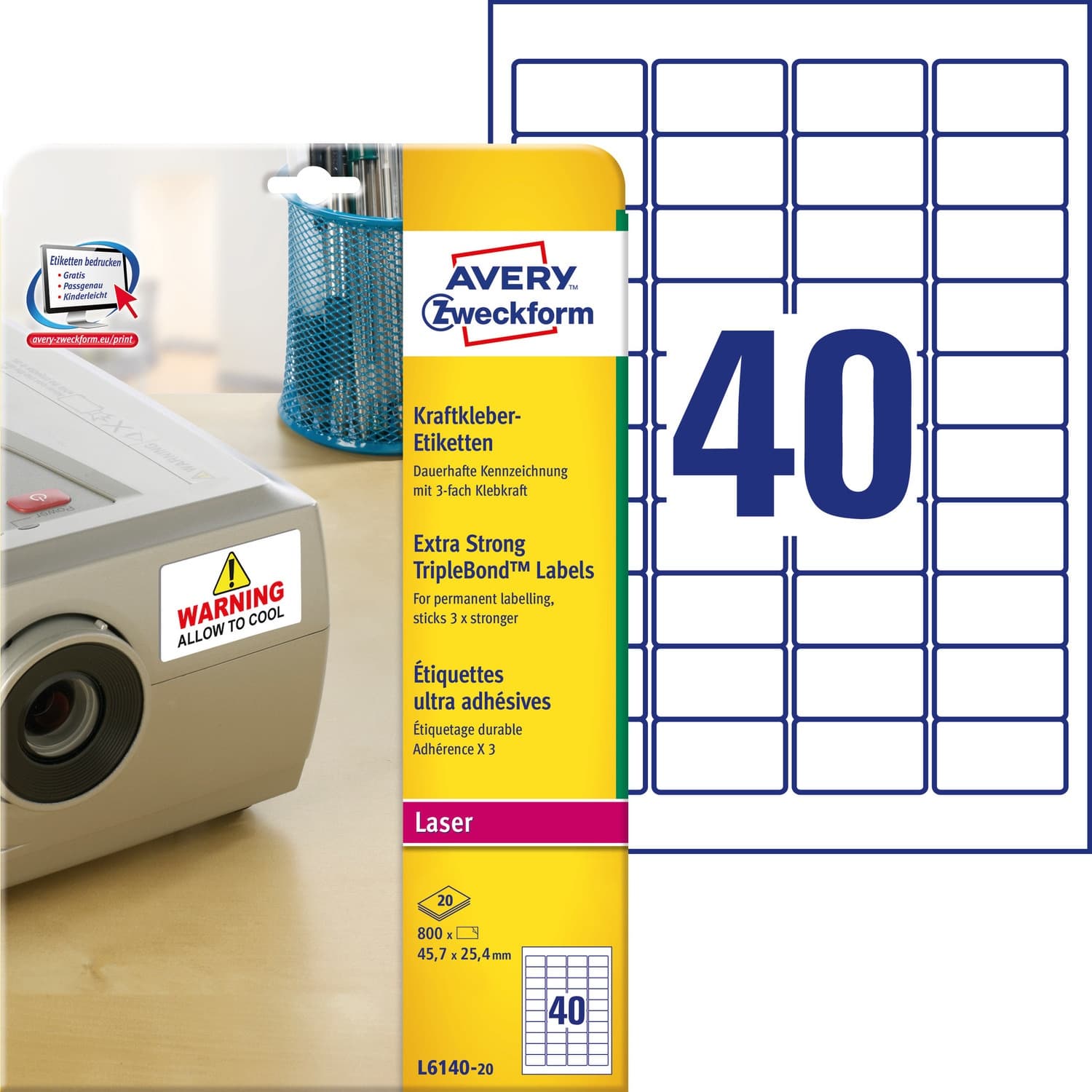 Etykiety 45.7*25.4 L6140-20 (20 arkuszy) białe do oznaczeń TripleBond AVERY ZWECKFORM