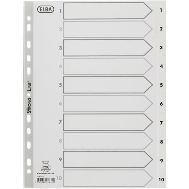 Przekładki numeryczne do segregatora A4 1-10 białe PP 100204765 OXFORD