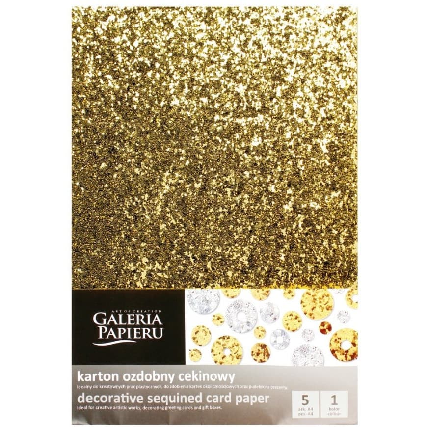 Karton ozdobny cekinowy A4 złoty 210g. (5ark.) 208506 Galeria Papieru