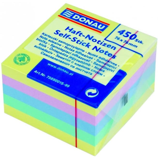 Bloczek samoprzylepny 76x76mm 450k mix 4 kolorów pastelowych DONAU 7589001