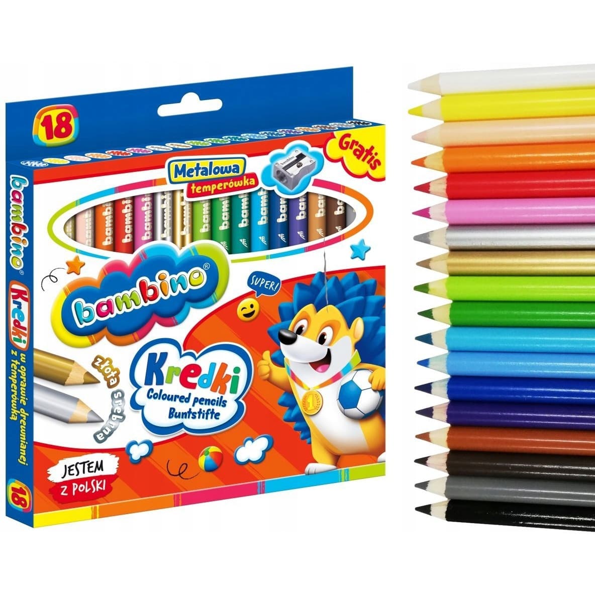 Kredki dla dzieci z glinki kaolinowej Zestaw 18 kredek + temperówka BAMBINO St.Majewski
