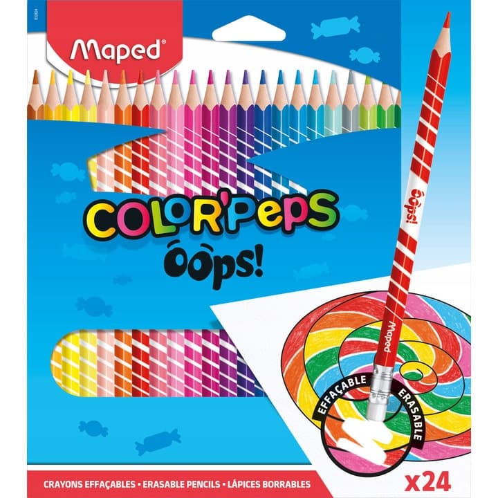 Kredki trójkątne ścieralne z gumką 24 kolory OOPS 832824 COLORPEPS MAPED
