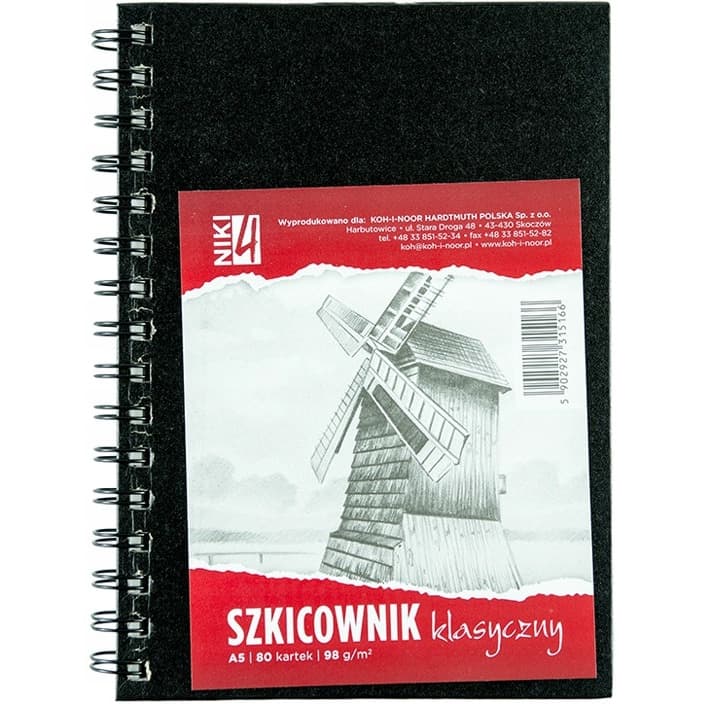 Szkicownik A5 98g. 80 arkuszy na spirali długi bok BLO-SZA59S KOH-I-NOOR