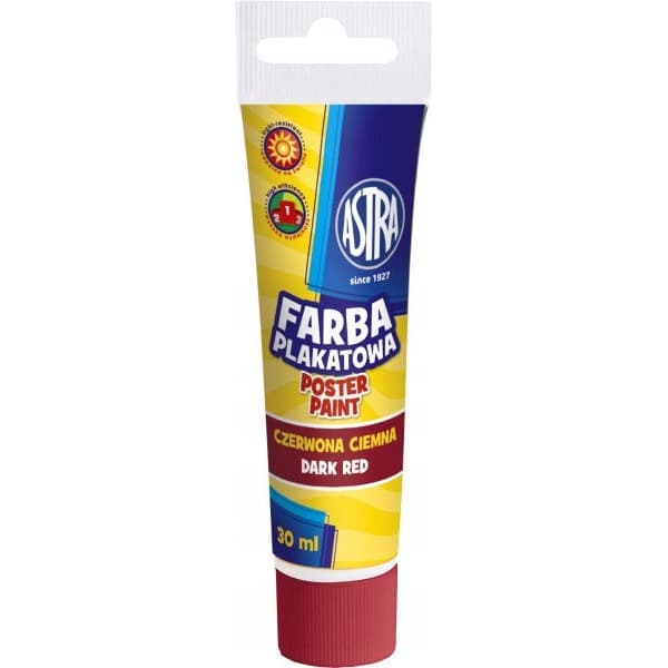 Farba plakatowa w tubkach 30ml szkolna czerwona ciemna 83110911 ASTRA