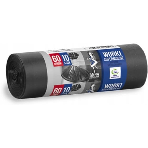 Worki na śmieci 60L supermocne (10szt) czarne ANNA ZARADNA WNS-0547