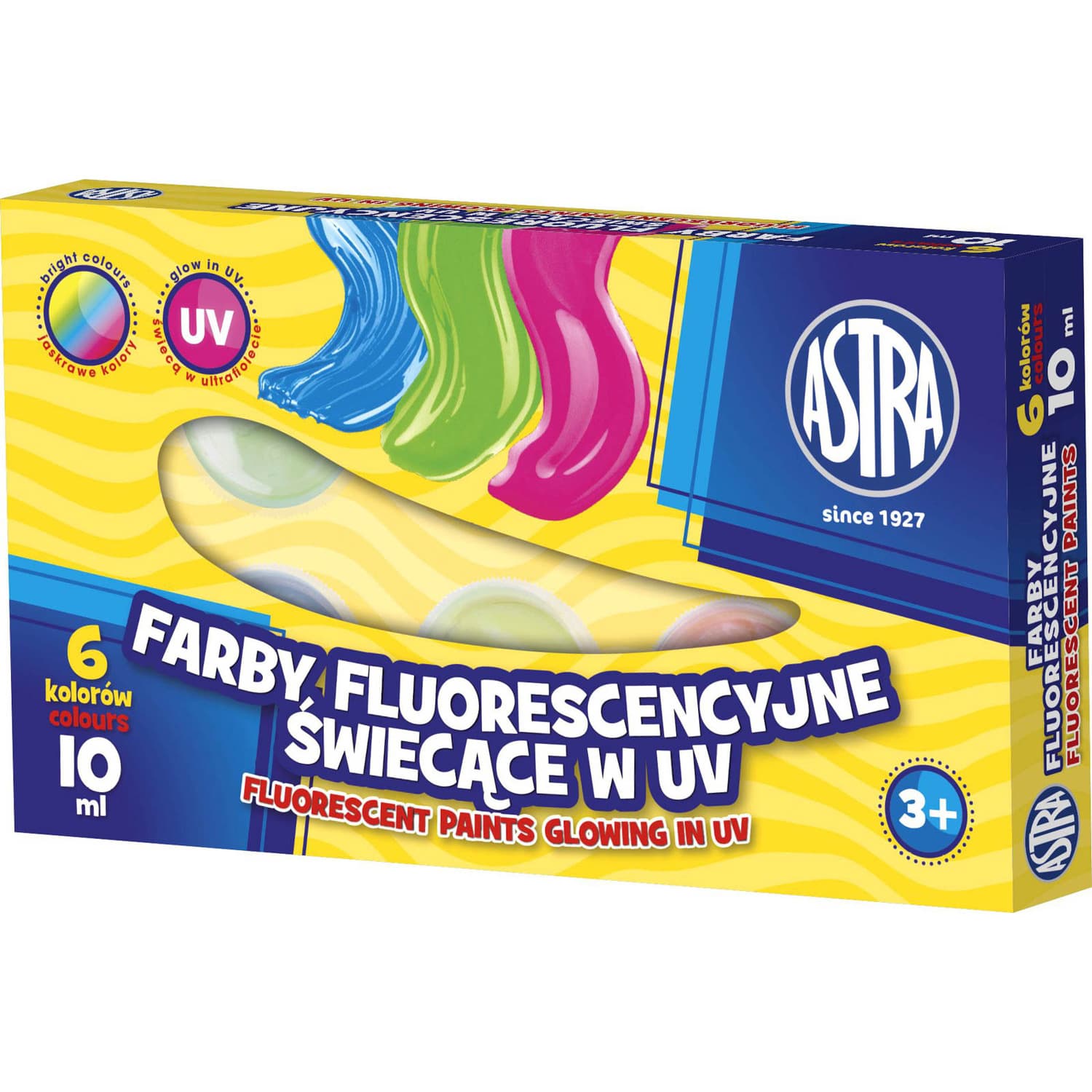 Farba fluorescencyjna świecąca w UV zestaw 6 kolorów 10ml 301111006 ASTRA