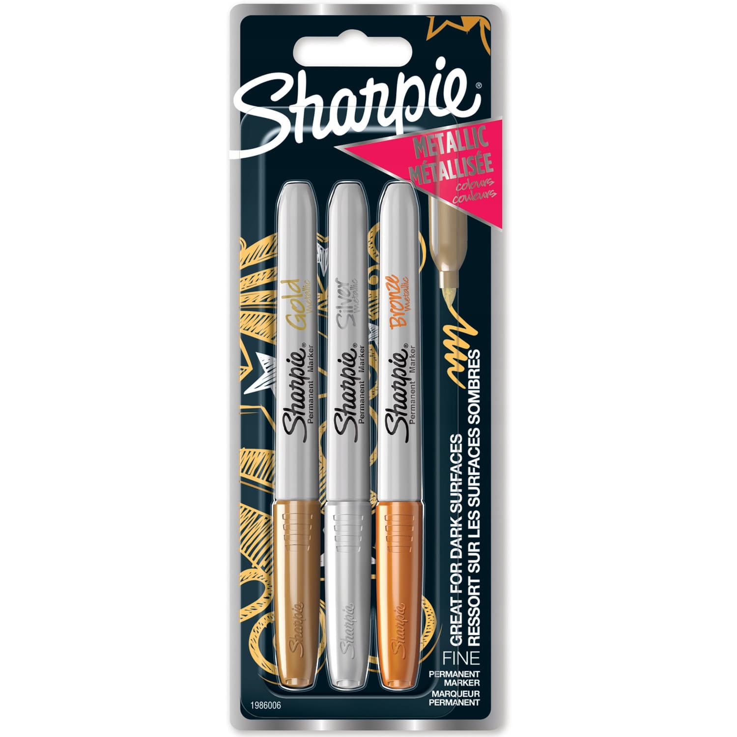 Marker permanentny SHARPIE mix metalic 3szt złoty srebrny brązowy 1986006