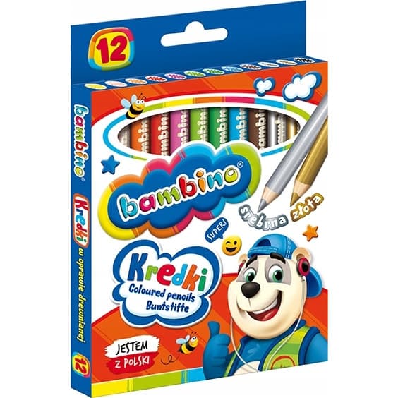 Kredki szkolne z glinki kaolinowej Zestaw 12 kredek 15cm BAMBINO