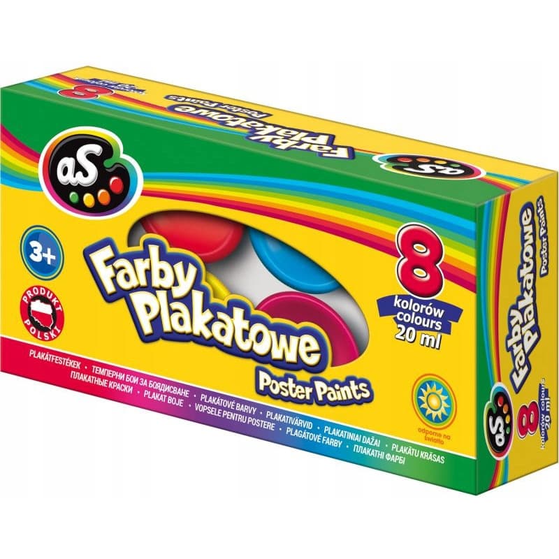 Farby plakatowe szkolne 8 kolorów 20ml zestaw AS 301219002 ASTRA