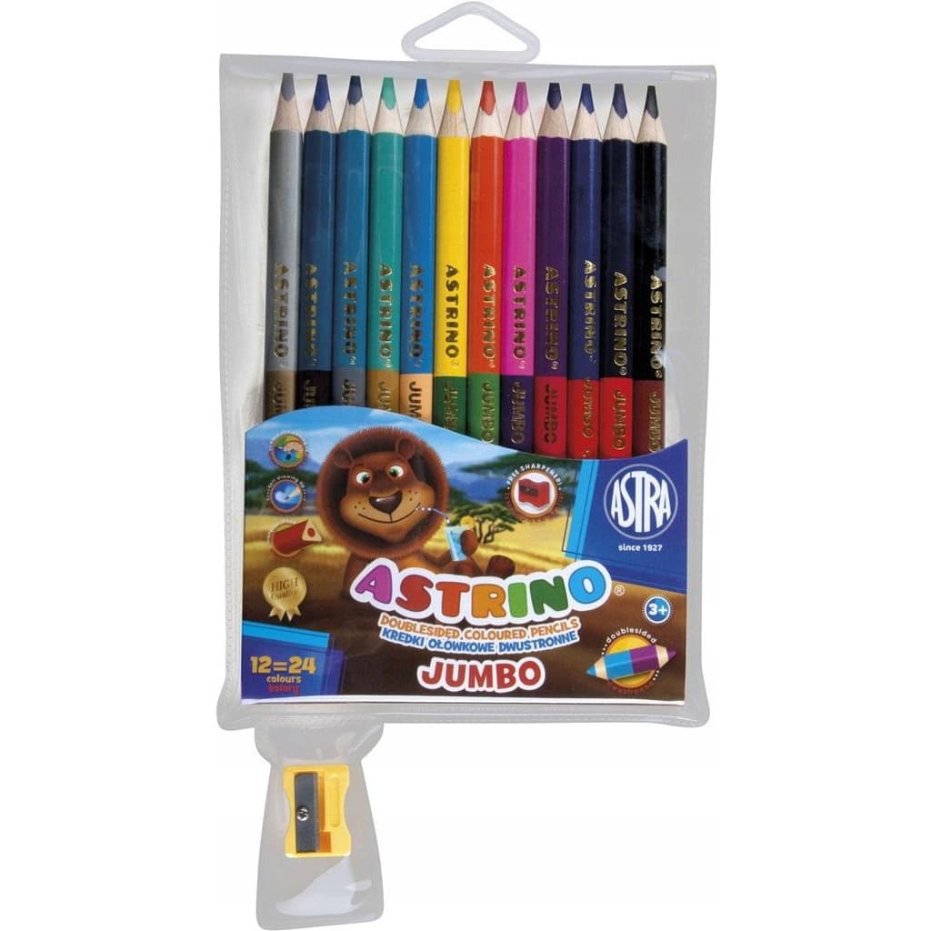 Kredki dwustronne okrągłe JUMBO grube 12 kredek 24 kolory + temperówka 312116003 ASTRINO