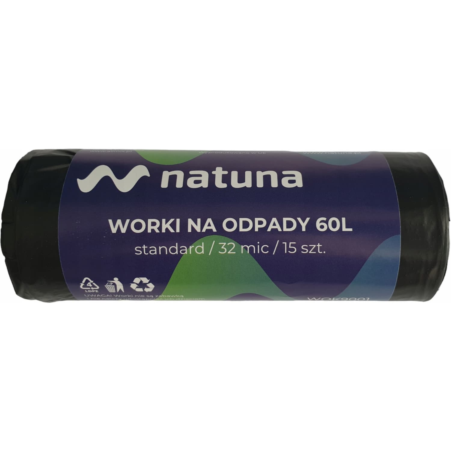 Worki na śmieci 60L 32mic LDPE standard NATUNA (15szt)