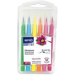 Flamastry pędzelkowe 12 kolorów etui plastikowe SPREE art FLA-58112P-00101