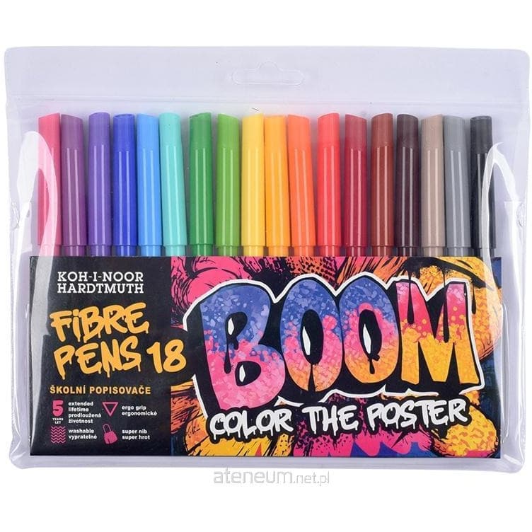 Flamastry szkolne 18 kolorów w etui BOOM 771022AH07TE1204 KOH-I-NOOR