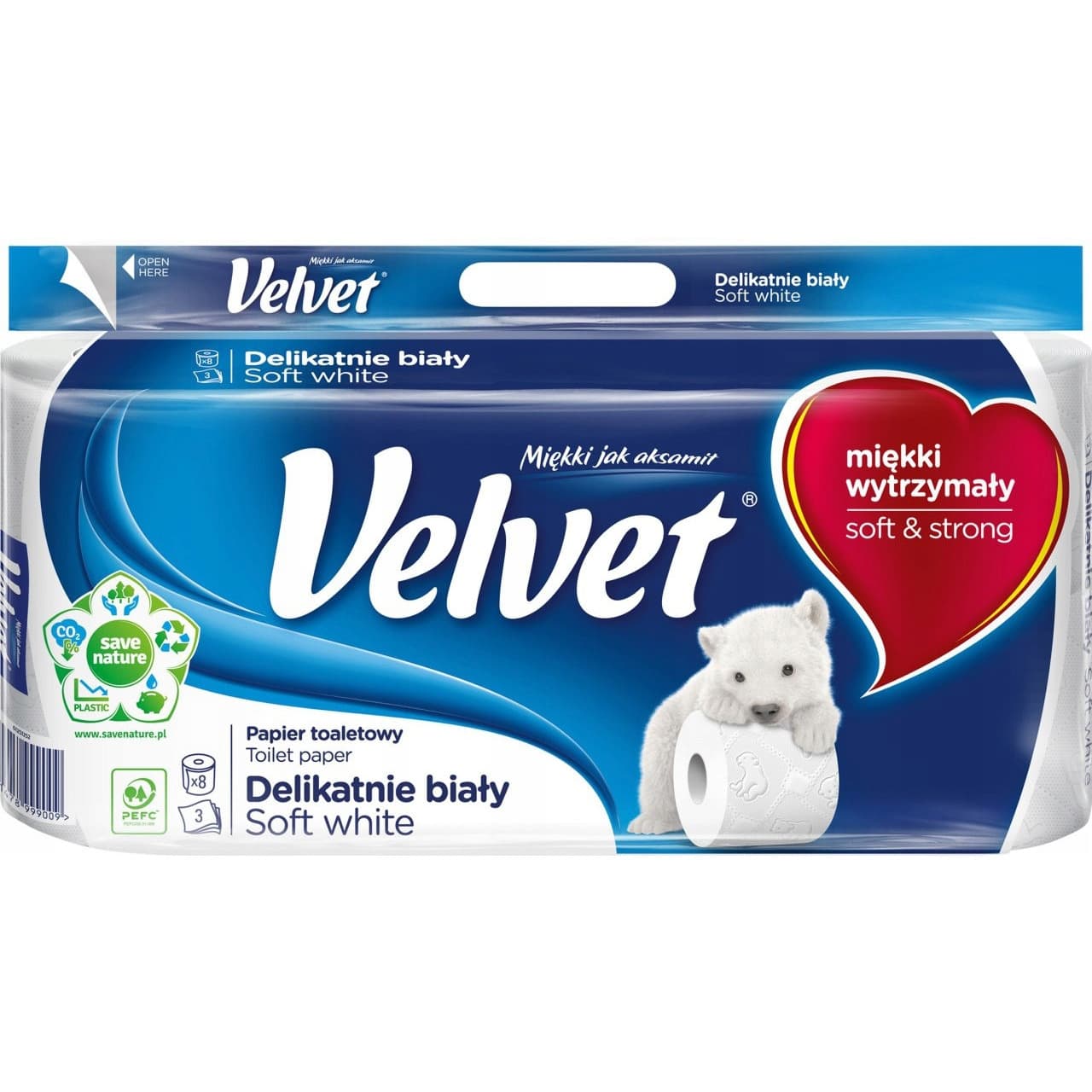 Papier toaletowy VELVET (8 rolek) 3 warstwy delikatnie biały