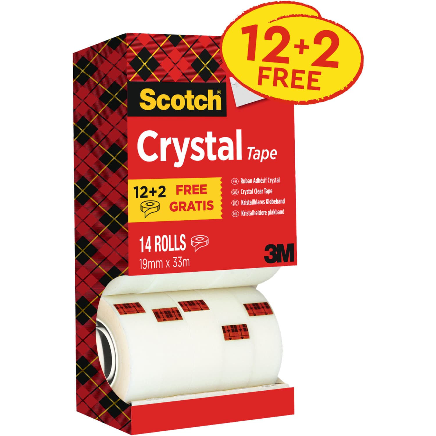 Taśmy SCOTCH CRYSTAL 19x33m 12+2 w kartonowym podajniku 6-1933R14 3M
