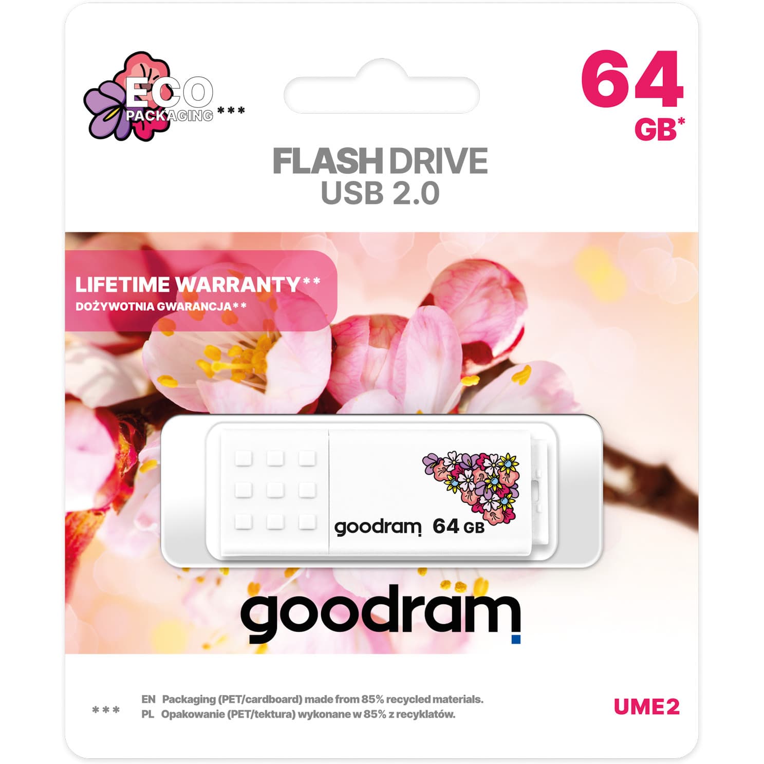 Pamięć USB 64GB GOODRAM UME2 biały USB 2.0 UME2-0640W0R11-SP wer.SPRING