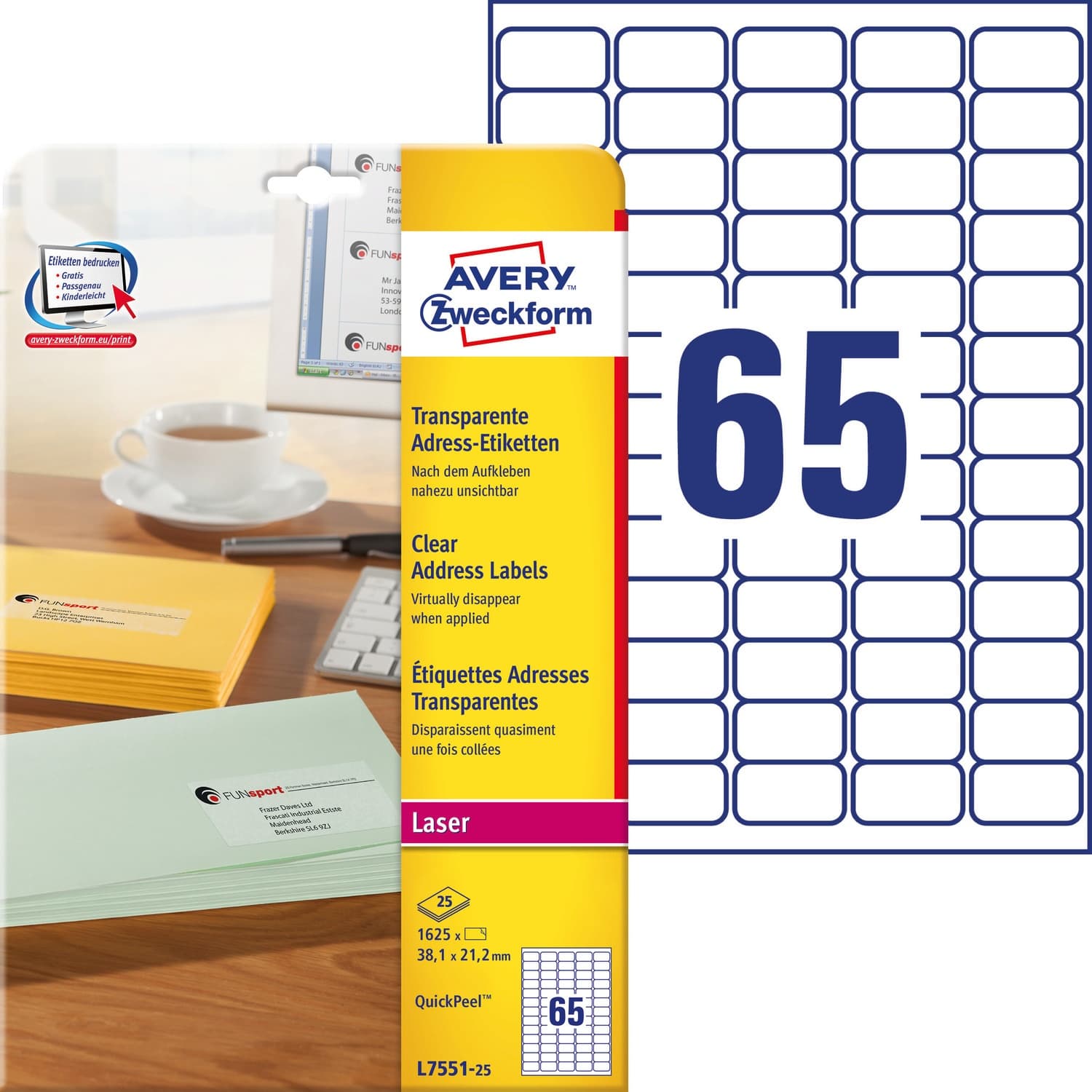 Etykiety 38,1x21,2 L7551-25 (25 arkuszy) laser AVERY ZWECKFORM