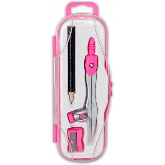 Cyrkiel szkolny z ołówkiem + temperówka w etui PC-102 różowy TT7635 PENMATE