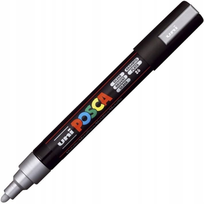 Marker z farbą plakatową UNI Posca PC-5M, nr.26 srebrny