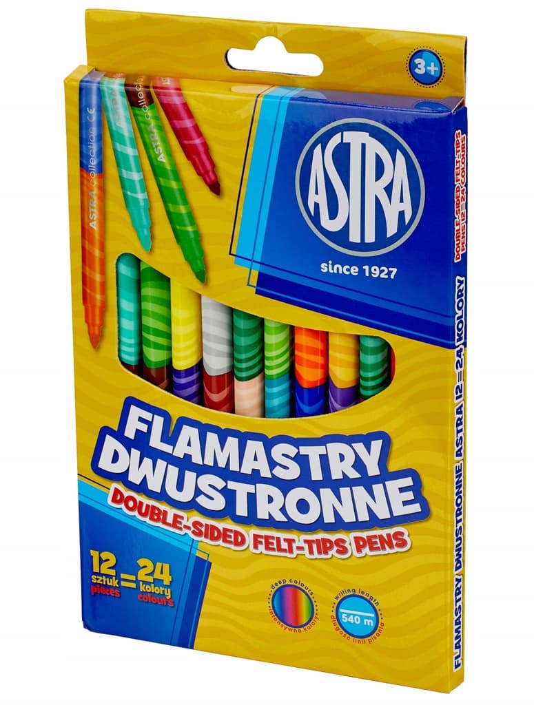 Flamastry dwustronne zestaw 12 sztuk = 24 kolory pisaki mazaki 314118001 ASTRA