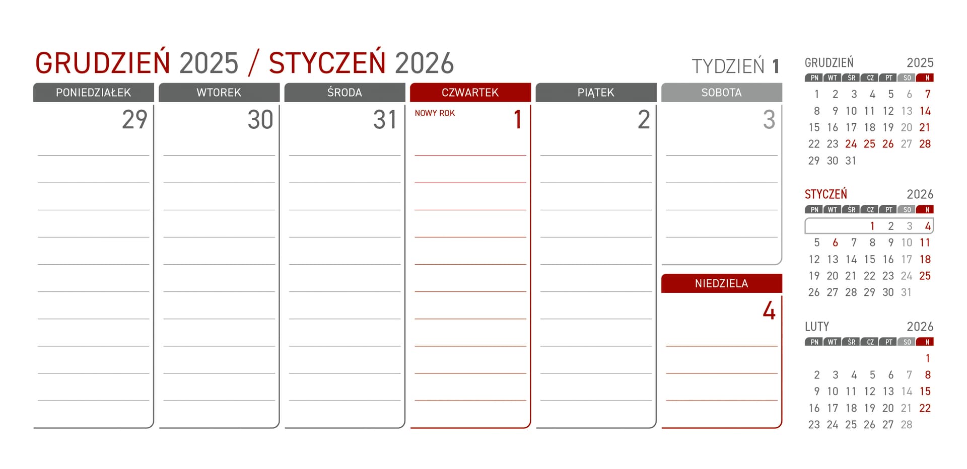 Kalendarz z notesem tygodniowy spiralowy czarny 2026 KB044B Wokół Nas