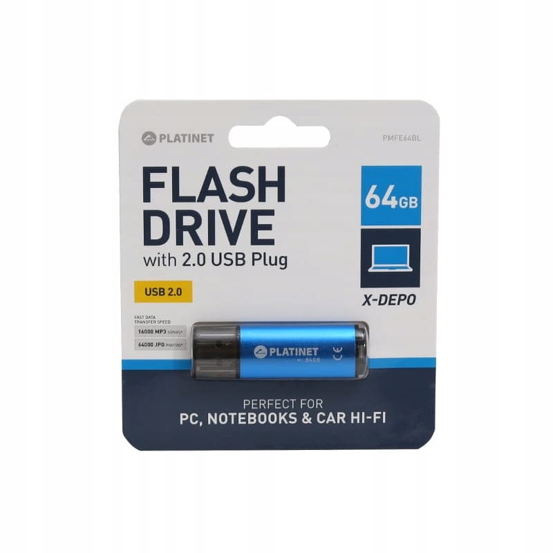 Pamięć USB-A 64GB PLATINET X-DEPO USB 2.0 niebieski (43611)