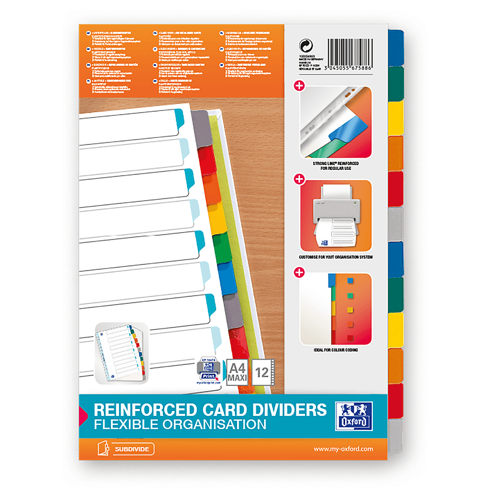 Przekładki kartonowe A4+ MYLAR 1-12 kolor 100204983 OXFORD