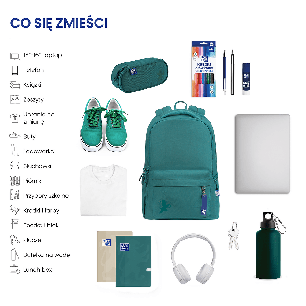 Plecak szkolny ciemnozielony 400182152 OXFORD