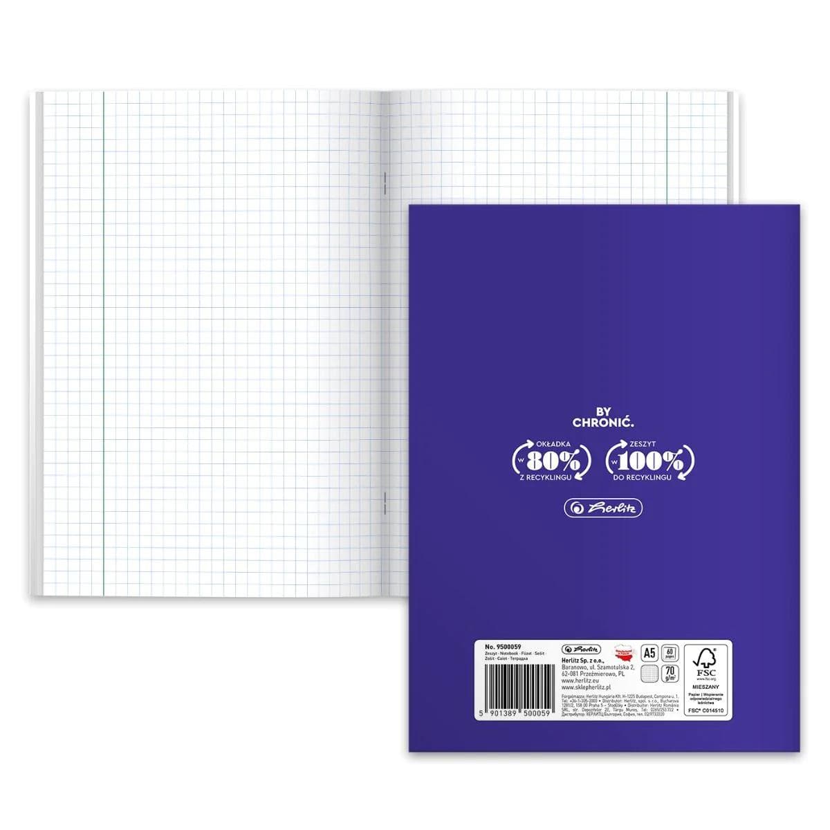 Zeszyt szkolny przedmiotowy A5 60 kartek w kratkę 70g BIOLOGIA 400198101 HERLITZ