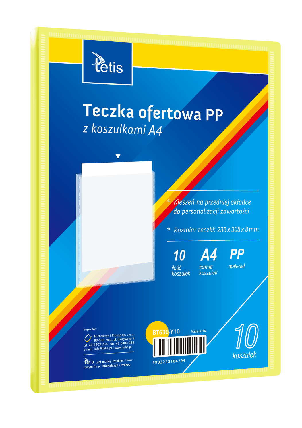 Teczka ofertowa A4 PP 10 koszulek ŻÓŁTA BT630-Y10 TETIS
