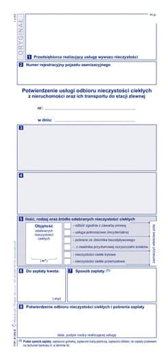 S-105-8 Potwierdzenie usługi odbioru nieczystości ciekłych oraz ich transportu do stacji zlewnej MICHALCZYK I PROKOP